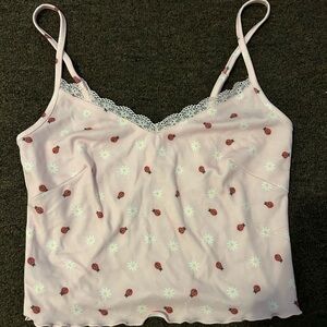 Pink forever 21 Camisole with Ladybug and floral Daisy Print